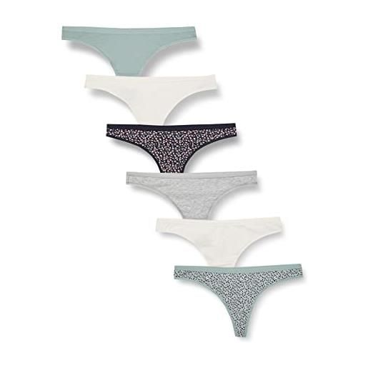 Amazon Essentials ropa interior estilo tanga de tira en algodón mujer, pack de 6, motivo floreale piccolo/multicolore/mélange/stampa animalier, 38