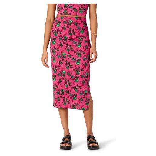 Amazon Essentials gonna in jersey opaco arricciato (top venduto separatamente), vestibilità aderente donna, rosa shocking leafy floral motivo piccolo, xl