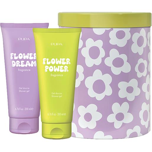 Pupa happybox dream flower power kit 3 set v1 gel doccia x2 + scatola in metallo set