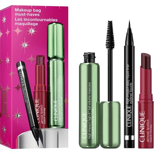 Clinique make up bag must haves cofanetto mascara + eyeliner + lipstick cofanetto