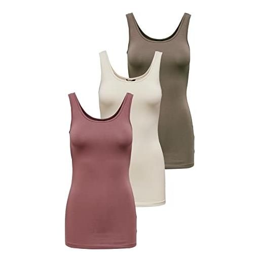 ONLY onllive love tank noos, marrone/rosa/bianco (1 noce/1 rosa marrone/1 betulla), m