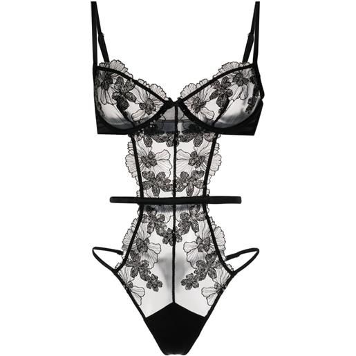 Fleur Du Mal body sequin violet in pizzo a fiori - nero