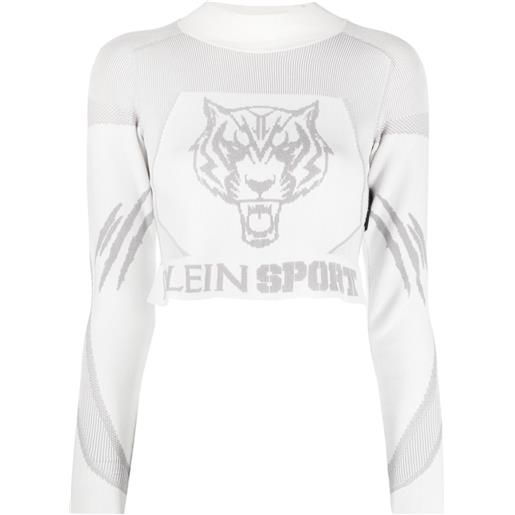 Plein Sport top corto con motivo jacquard - bianco
