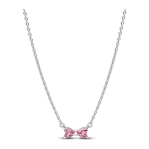 PANDORA collana da donna con fiocco rosa, argento 394235c01-45