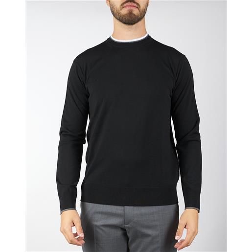 PAOLO PECORA maglia nero in alna merinos con profili a contrasto