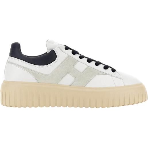 Hogan sneakers uomo h stripes in pelle bianca bianco 7,10,11