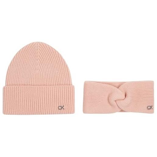 Calvin Klein donna set regalo ck metal beanie & headband berretto in maglia e fascia, rosa (petal blush), taglia unica