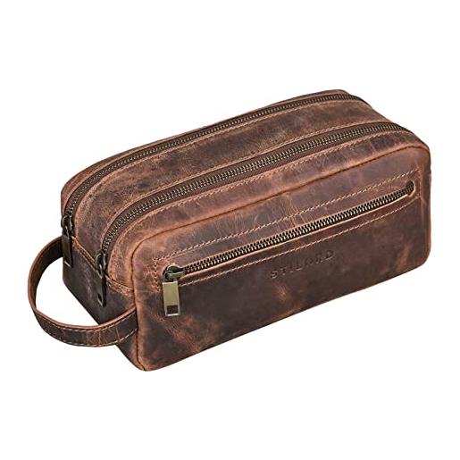 STILORD 'kurt' beauty case uomo pelle borsetta da viaggio toiletry trousse da bagno e palestra borsa da toilette con manico vintage cuoio, colore: prato - marrone