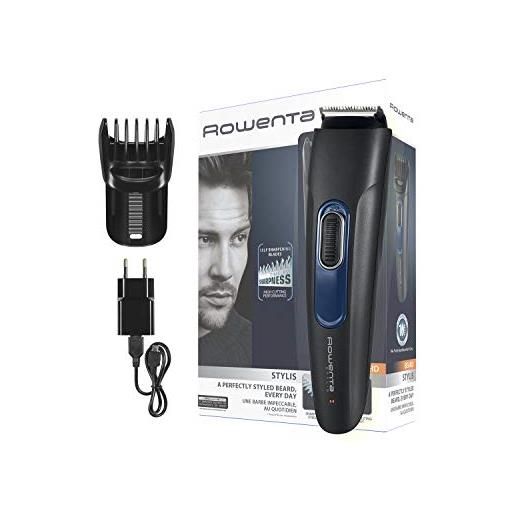 Rowenta tn2800 regolabarba stylis, autonomia fino a 90 minuti per 20 sessioni, lame affilate in acciaio inox, pettine regolabile per 11 diverse lunghezze, precisione fino a 1 mm, nero e blu