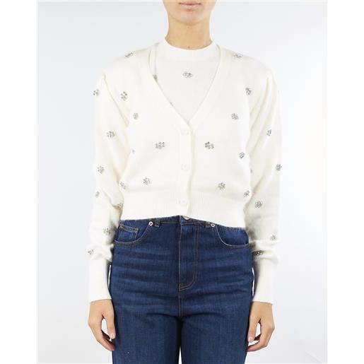 TWIN SET cardigan panna in misto angora con ricamo