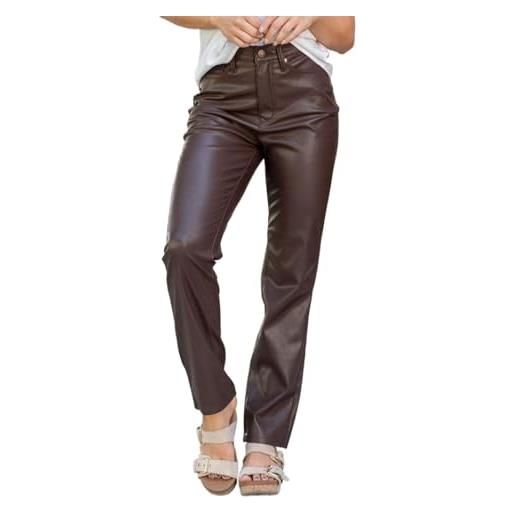 Generisch pantaloncini da donna a vita alta, in pelle sintetica, con taglio baggy, per il tempo libero, lunghi, eleganti, per l'ufficio, con cintura alta, pantaloni in pelle sintetica per l'inverno, per il