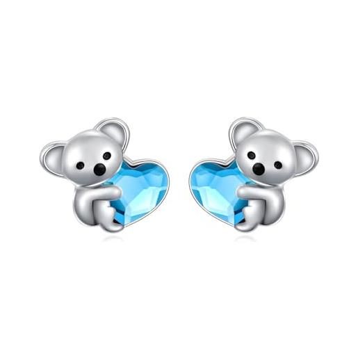 KQ&TTENG koala - orecchini da ragazza, in argento sterling 925, con pietra portafortuna, ipoallergenici, per compleanno, regalo di natale, argento sterling, zircone