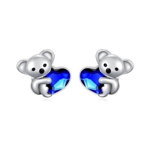 KQ&TTENG koala - orecchini da ragazza, in argento sterling 925, con pietra portafortuna, ipoallergenici, per compleanno, regalo di natale, argento sterling
