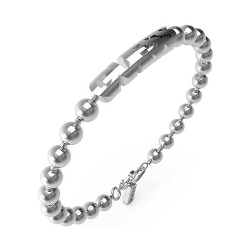 GUESS braccialetto da uomo della collezione edgy styles. Il braccialetto ha come simbolo logo ed ha misura: l. Il braccialetto ha colore acciaio e grigio. La referenza è: jumb04077jwstl
