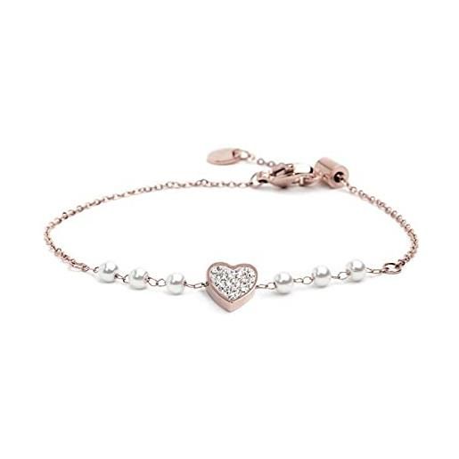 Marlù Collana Con Perle E Cuori In Acciaio – Collezione Perle E Cuori, Catena 50cm, Gioiello Elegante Per Donna E Ragazza