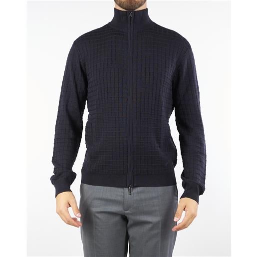 EMPORIO ARMANI cardigan jacquard blu con zip