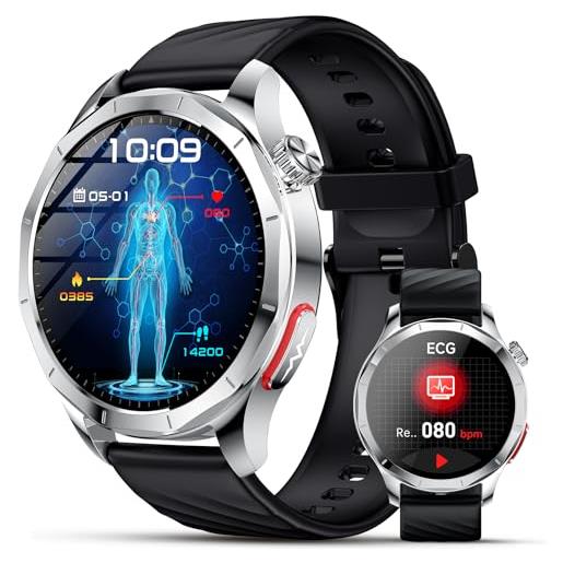 Lgnitek smartwatch uomo con ecg/hrv/𝐆li𝐜𝐞𝐦𝐢𝐚/pressione sanguigna/bmi/lipidi/acido urico, 1,43 amoled orologio salute con 24h frequenza cardiaca/spo2/sonno, contapassi ip68, ios android