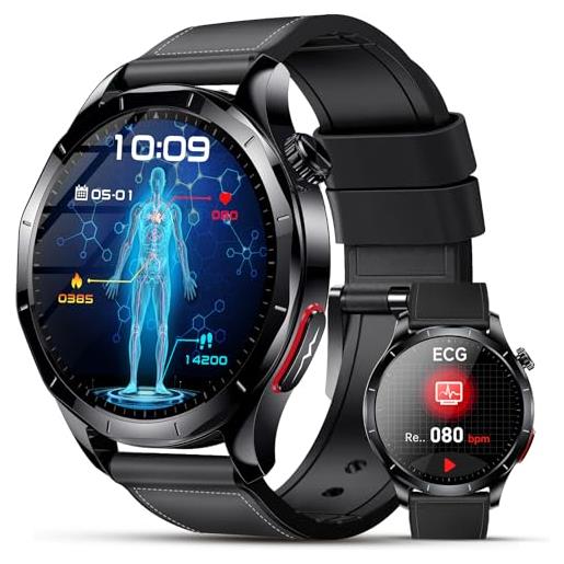 Lgnitek smartwatch uomo con ecg/hrv/𝐆li𝐜𝐞𝐦𝐢𝐚/pressione sanguigna/bmi/lipidi/acido urico, 1,43 amoled orologio salute con 24h frequenza cardiaca/spo2/sonno, contapassi ip68, ios android