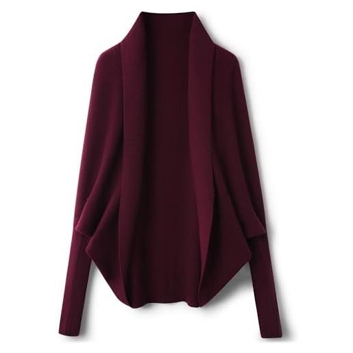 Ciovkis cardigan oversize da donna in lana merino 2025 autunno inverno maniche a pipistrello aperto davanti cardigan lavorato a maglia, rosso marrone 5045, l