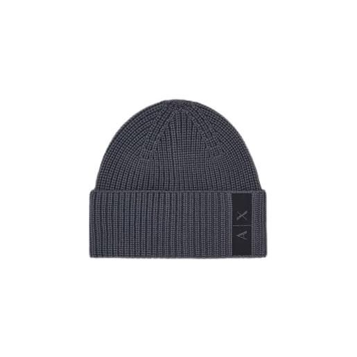 Armani Exchange box logo beanie berretto, ardesia scuro, taglia unica uomo