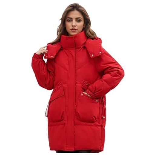 Generic parka invernale da donna, vintage, caldo, imbottito, spesso, oversize, nero, con cappuccio, rosso, x-large