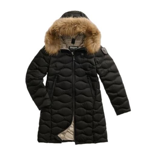 Blauer giubbino lungo impermeabile, piumino lungo da donna ad onde lynel 25wbldk03527, 3527, 250gr. (it, testo, m, regular, regular, 999ei nero interno beige)