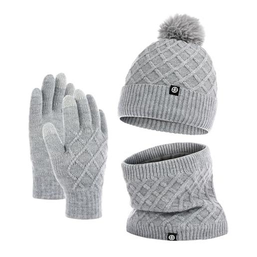 Generico completo cappello e sciarpa 𝐃onna set di guanti sciarpa cappello lavorato a maglia per donna guanti caldi sciarpa invernale set invernale per regalo per la stagione sciarpa e (gy1, one size)