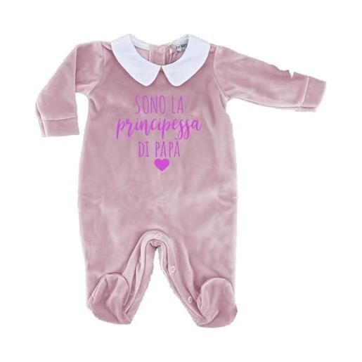 Generico ''sono la principessa di papà'' pagliaccetto neonato in ciniglia con colletto bianco personalizzato con nome idea regalo natale nascita benvenuto compleanno body neonato 0-24 mesi bimbo bimba