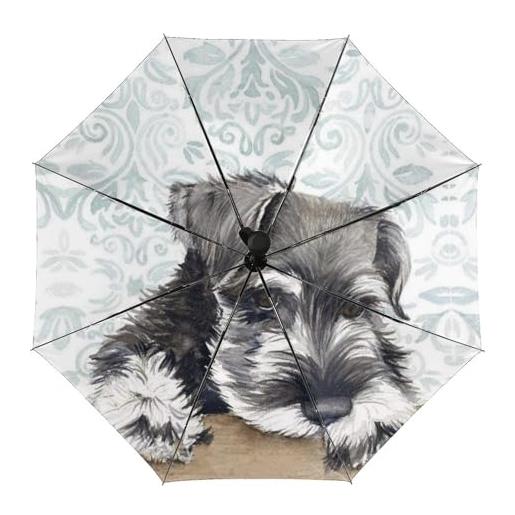 Qjjinxior manta ray e l'ombrello automatico del pesce, ombrello automatico aperto 3 pieghe, simpatico cane schnauzer. , taglia unica