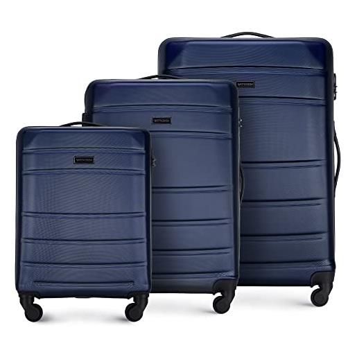 WITTCHEN valigia da viaggio set di 3 valigie trolley bagaglio a mano valigia a rotelle in abs con 4 ruote spinner chiusura a combinazione maniglia telescopica globe line blu navy ryanair/ita airways