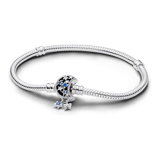 PANDORA bracciale in maglia snake moments in maglia snake in argento sterling con chiusura a luna con cristallo blu stellare e zirconi cubici trasparenti, 17