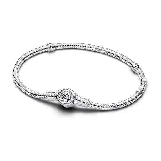 PANDORA bracciale in maglia snake moments in maglia snake in argento sterling con chiusura a forma di rosa, 18