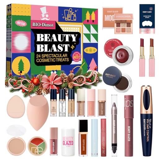 Beliky Girl calendario dell'avvento con trucchi, set da 24 giorni per il conto alla rovescia natalizio, kit cosmetici a sorpresa per donne e ragazze, set regalo completo per il trucco principianti