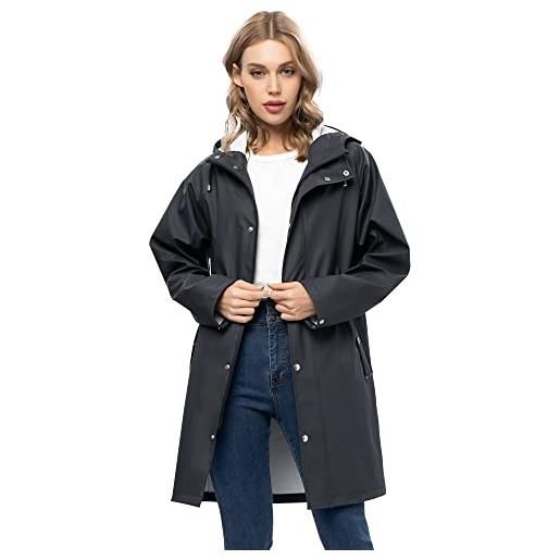 UNIQUEBELLA trench cappotto lungo da donna, giacca antivento, tinta unita, con cappuccio, giacca a vento, giacca a vento con tasche con bottoni, upg beige, l