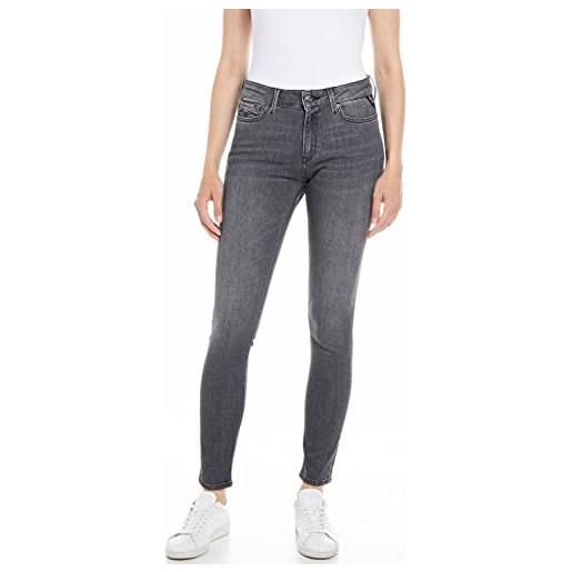 Replay jeans donna luzien skinny fit super elasticizzati, grigio (dark grey 097), w30 x l30