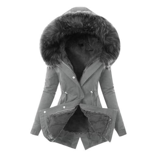 Generisch parka invernale da donna durevole con morbida fodera in pile, colletto alto caldo regolabile per un freddo estremo, grigio. , 3xl