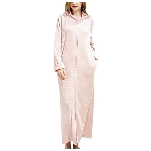 MJGkhiy camicia da notte donna invernale flanella calda lunga pigiama pile vestito da notte con tasche e zip elegante morbido e confortevole caldo felpata camicia con cappuccio loungewear