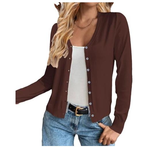 GORGLITTER Cardigan Corto Donna A Maniche Lunghe, Scollo A V, Aperto Con Bottoni, Tinta Unita