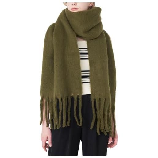 OUNIYA grande sciarpa grossa oversize soffice sciarpa coperta grande lana spessa inverno caldo, verde oliva, large