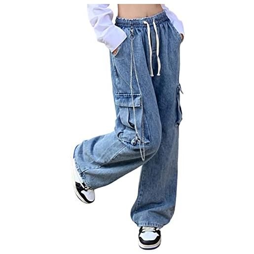 Veryin baggy jeans pantaloni cargo per le donne fidanzato rilassato fit jeans gamba dritta con tasche cargo pantaloni da lavoro con catena