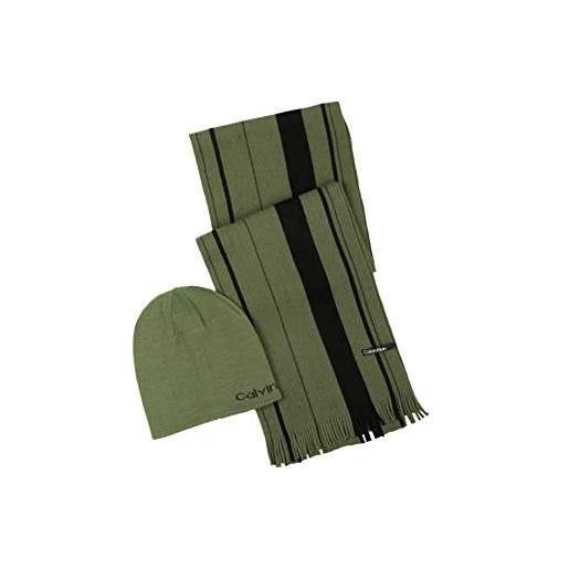 Calvin Klein wendbares beanie und raschel-schal berretto, legno di pino, taglia unica uomo