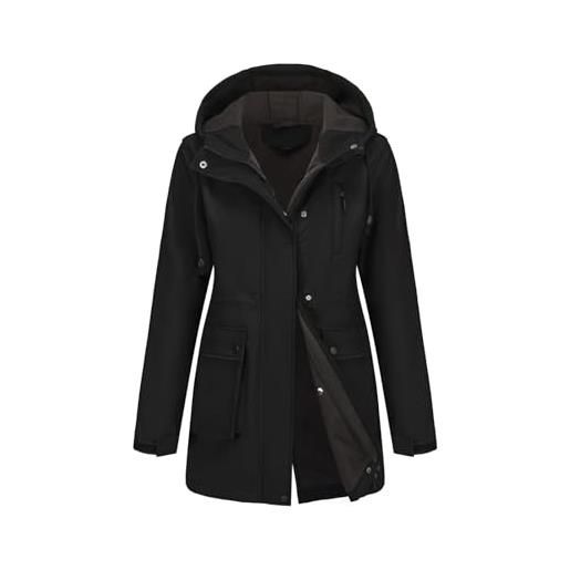 Cocila giacca antipioggia da donna lunga in peluche con cappuccio antivento trench esterno pelle pelliccia black xxxl camicia elegante invernale primaverile smanicato taglie
