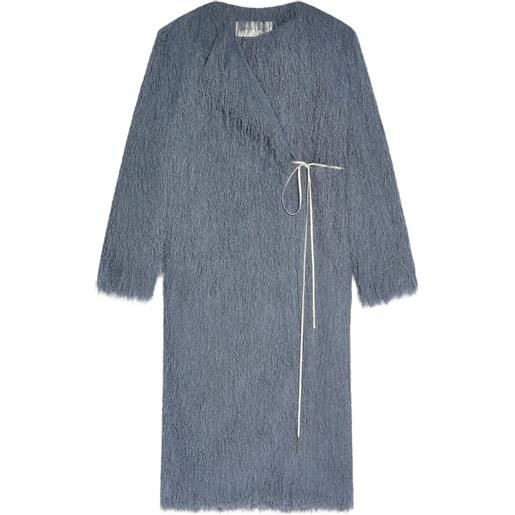 DRIES VAN NOTEN cappotto a portafoglio con frange - grigio