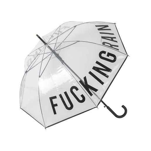 Fisura - ombrello trasparente f*cking rain. Ombrello giovanile trasparente. Ombrello automatico con pulsante. Ombrello antivento resistente. Diametro di 103 centimetri. 