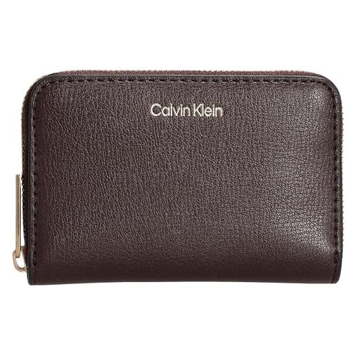 Calvin Klein foil logo medium zip around lv04f1091g, portafogli donna, red (fudge/espresso), taglia unica