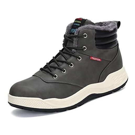 Dannto stivali da neve uomo scarpe da trekking invernali stringate antiscivolo pelliccia stivaletti scarpe(grigio-c, 44)