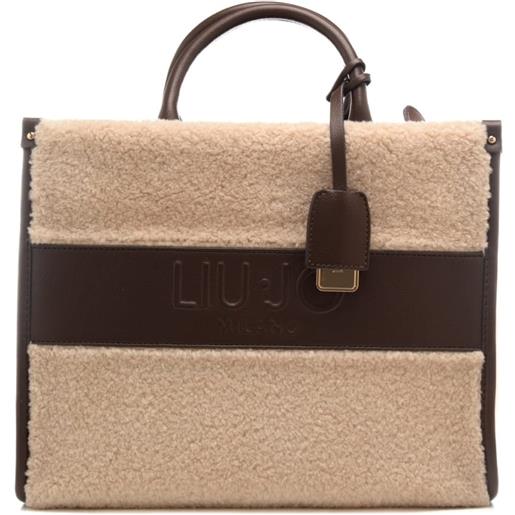 Liu Jo borsa a mano da donna in pellicciotto con inserti in pelle moro chiaro