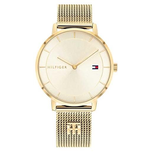 Tommy Hilfiger orologio analogico al quarzo da donna con cinturino in maglia metallica in acciaio inossidabile di colore dorato - 1782286