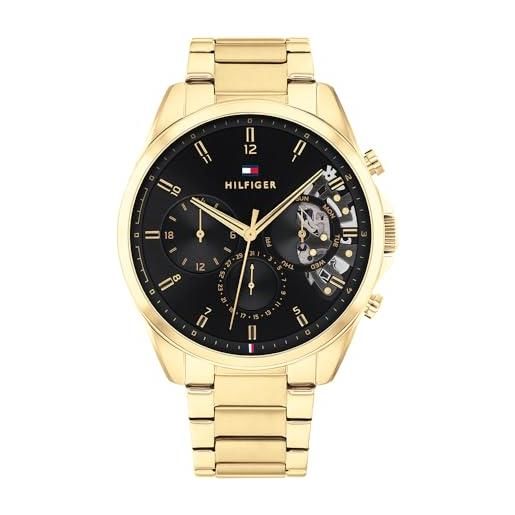 Tommy Hilfiger orologio analogico multifunzione al quarzo da uomo con cinturino in acciaio inossidabile di colore dorato - 1710447