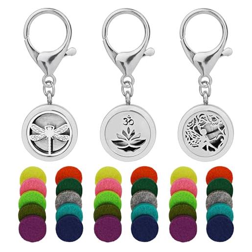 SHIDOW portachiavi diffusore di oli essenziali, portachiavi per aromaterapia, portachiavi con motivo a cuore, per donne, diffusore di fragranze, portachiavi, regalo di compleanno, san valentino (3 set